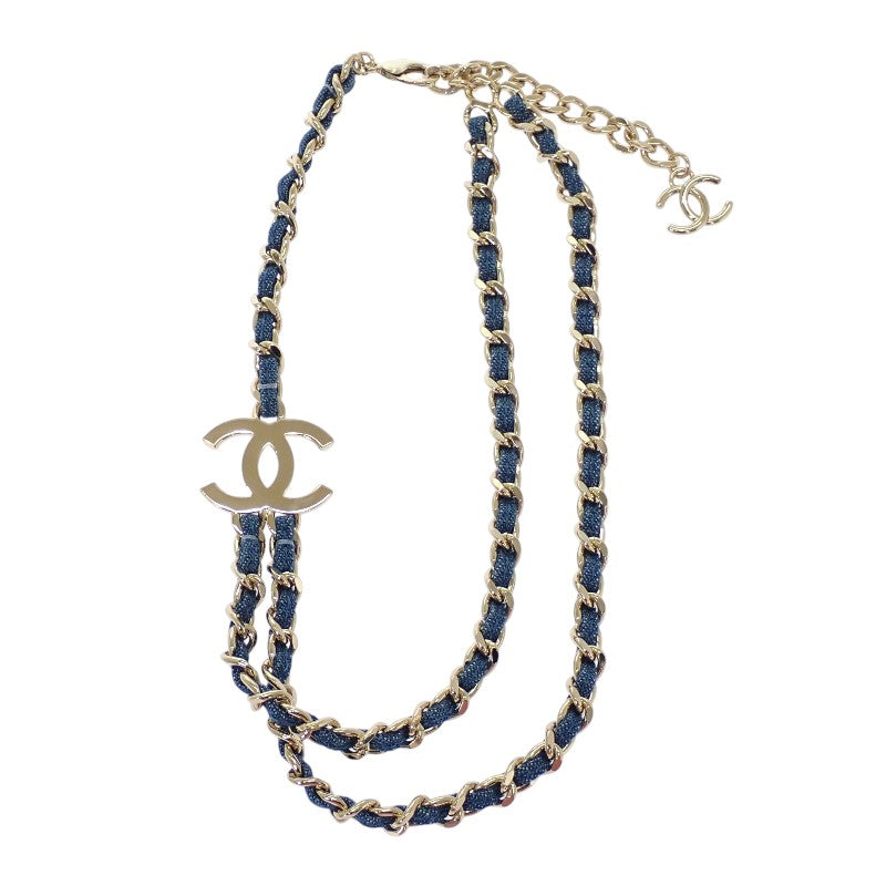香奈兒 CHANEL CC丹寧鍊條 ABF163_B19749 項鍊 金屬 金色 藍色 女款【二手】【A級品】