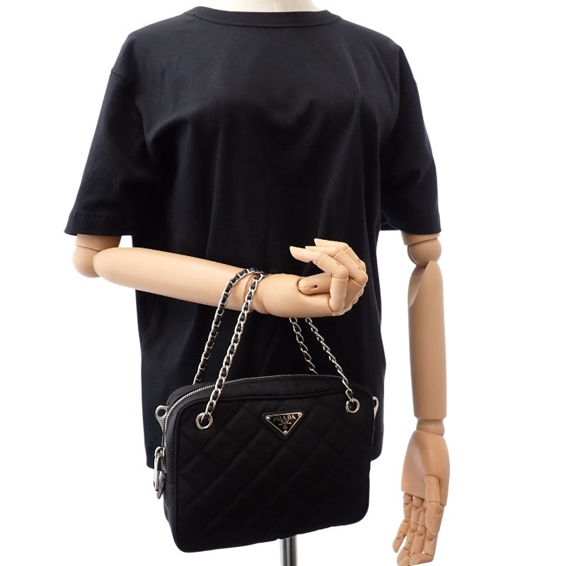 PRADA 普拉達 菱格紋包 包款 1BH910 兩用包 尼龍 黑色 銀色金屬 女款【二手】【AB級】