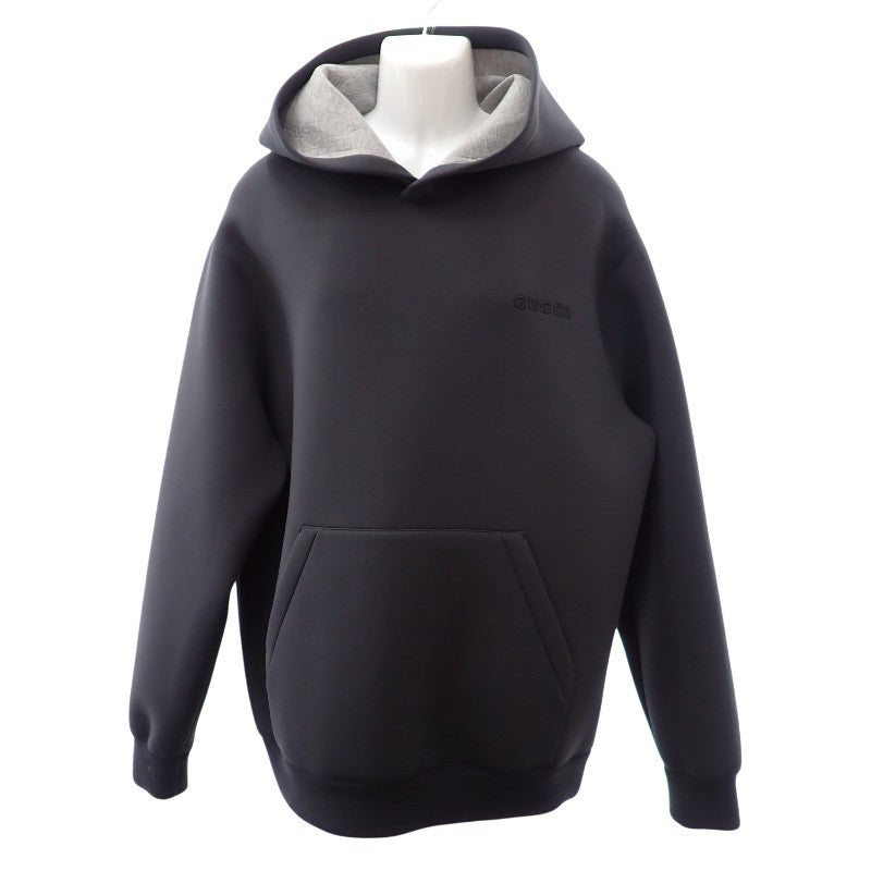 グッチ GUCCI エンブロイダリー付き ジャージー フーデッドスウェットシャツ XL 824343 XJG70 1038 パーカー レーヨン ブラック メンズ【中古】【Aランク】