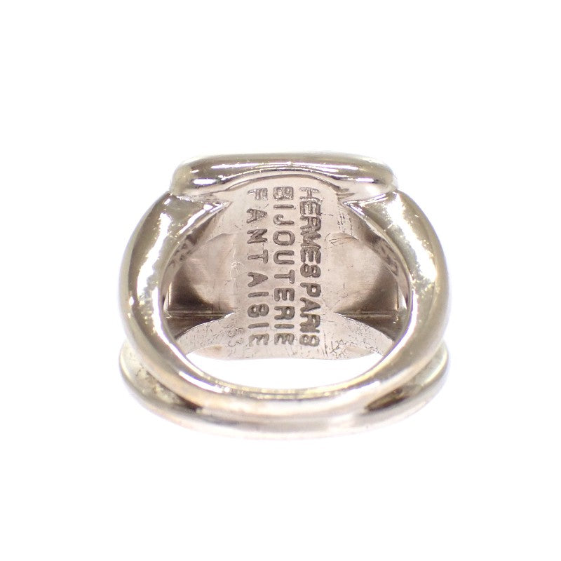 愛馬仕 HERMES Corozo 駿馬 馬 12號 戒指 金屬 貝殼 銀色 綠色 53 女士【中古】【AB級】