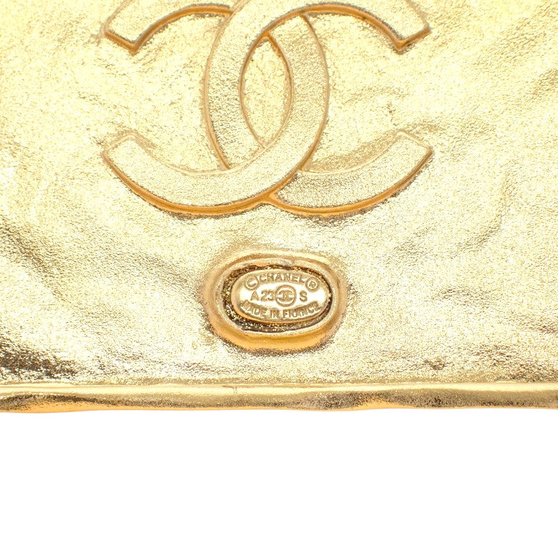 Chanel CHANEL Logo Plate ABA771 Brooch Metal Leather Gold Black Women's【Used】【A Rank】