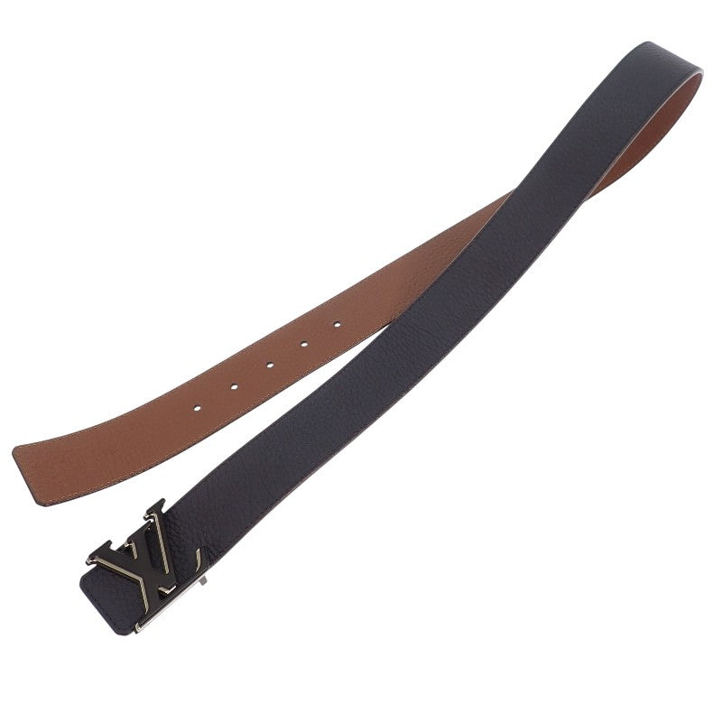 路易威登 LOUIS VUITTON LV Optic 40MM 皮帶 Taurillon 皮革 海軍藍 棕色 銀色金屬件 男士【中古】【AB級】