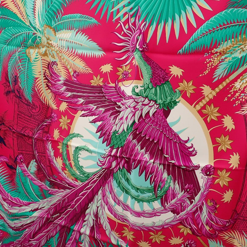 エルメス HERMES カレ90 Mythiques phoenix 不死鳥の神話 スカーフ シルク ピンク グリーン マルチカラー レディース【中古】【SAランク】