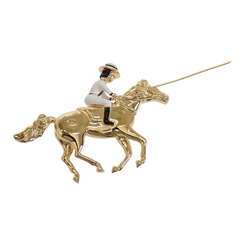 CHANEL Coco Mark Horse & Jockey Horse Motif G26C Engraved Brooch Metal Gold Women's