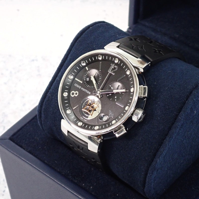 路易威登 LOUIS VUITTON Tambour 月亮之星GM Q8D11Z 腕錶 不鏽鋼 橡膠 黑色 銀色 石英機芯 黑色錶盤 男款【中古】【AB級】