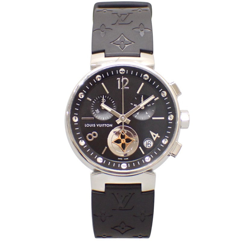 路易威登 LOUIS VUITTON Tambour 月亮之星GM Q8D11Z 腕錶 不鏽鋼 橡膠 黑色 銀色 石英機芯 黑色錶盤 男款【中古】【AB級】