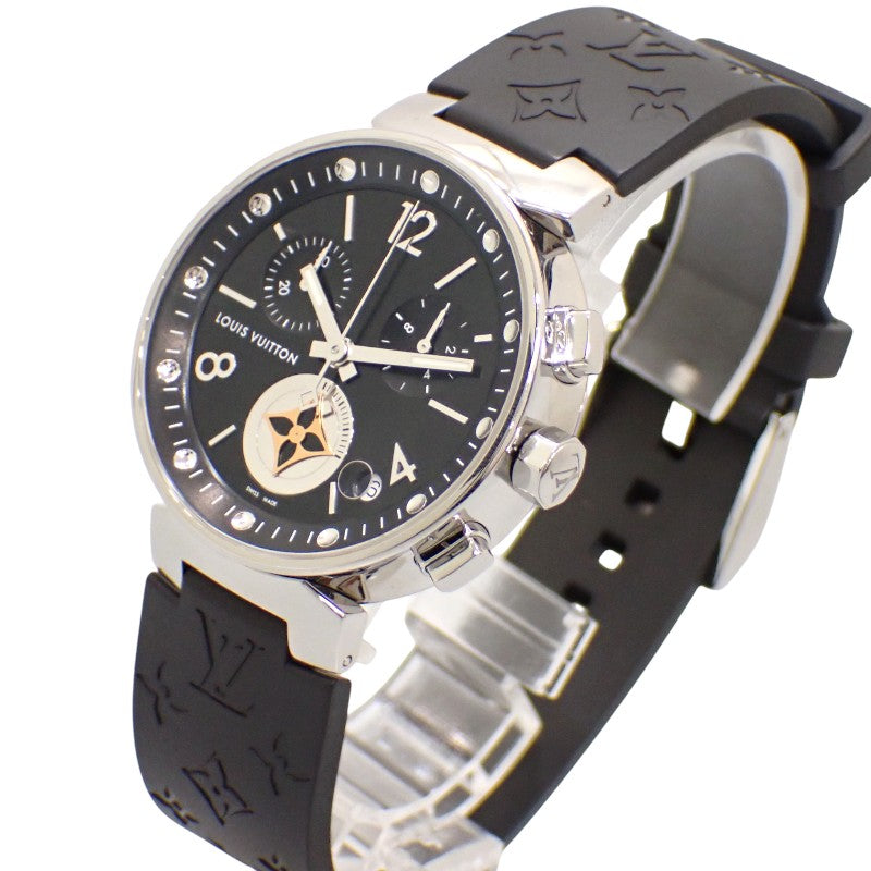 路易威登 LOUIS VUITTON Tambour 月亮之星GM Q8D11Z 腕錶 不鏽鋼 橡膠 黑色 銀色 石英機芯 黑色錶盤 男款【中古】【AB級】