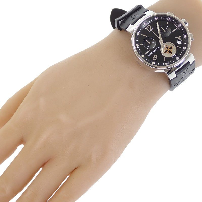 路易威登 LOUIS VUITTON Tambour 月亮之星GM Q8D11Z 腕錶 不鏽鋼 橡膠 黑色 銀色 石英機芯 黑色錶盤 男款【中古】【AB級】