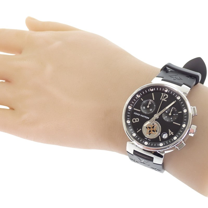 路易威登 LOUIS VUITTON Tambour 月亮之星GM Q8D11Z 腕錶 不鏽鋼 橡膠 黑色 銀色 石英機芯 黑色錶盤 男款【中古】【AB級】