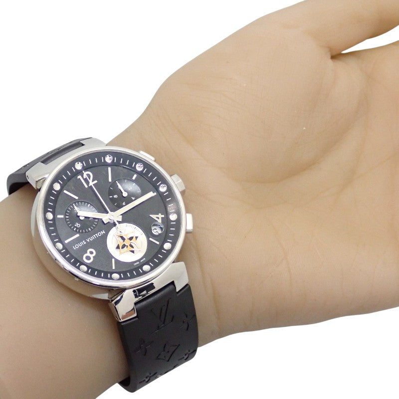 路易威登 LOUIS VUITTON Tambour 月亮之星GM Q8D11Z 腕錶 不鏽鋼 橡膠 黑色 銀色 石英機芯 黑色錶盤 男款【中古】【AB級】