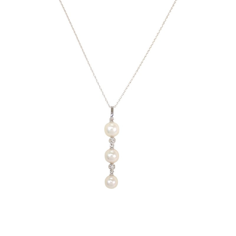 タサキ TASAKI アコヤパール 3連 ネックレス K18ホワイトゴールド アコヤ真珠 ダイヤモンド レディース【中古】【Aランク】