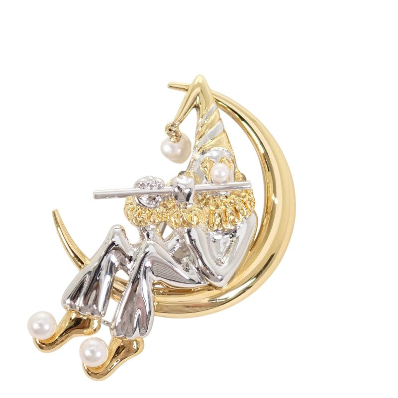 ミキモト MIKIMOTO ピエロ パール ブローチ シルバー925 アコヤ真珠 GP シルバー ゴールド アコヤ真珠 レディース【中古】【Aランク】