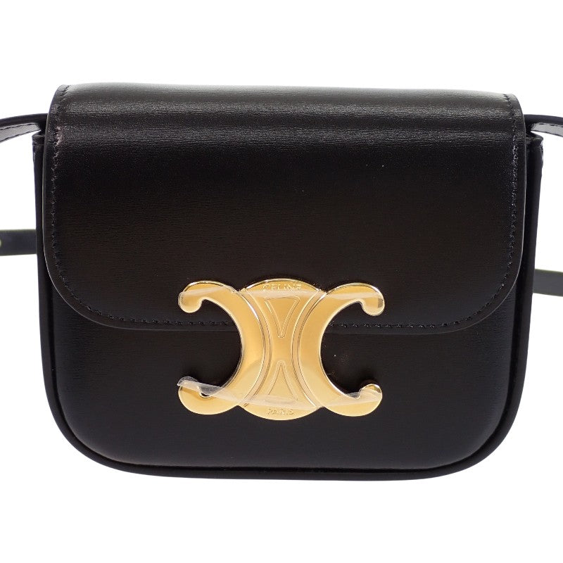 セリーヌ CELINE ミニ クロード ショルダーバッグ カーフ ブラック ゴールド金具 レディース【中古】【Aランク】