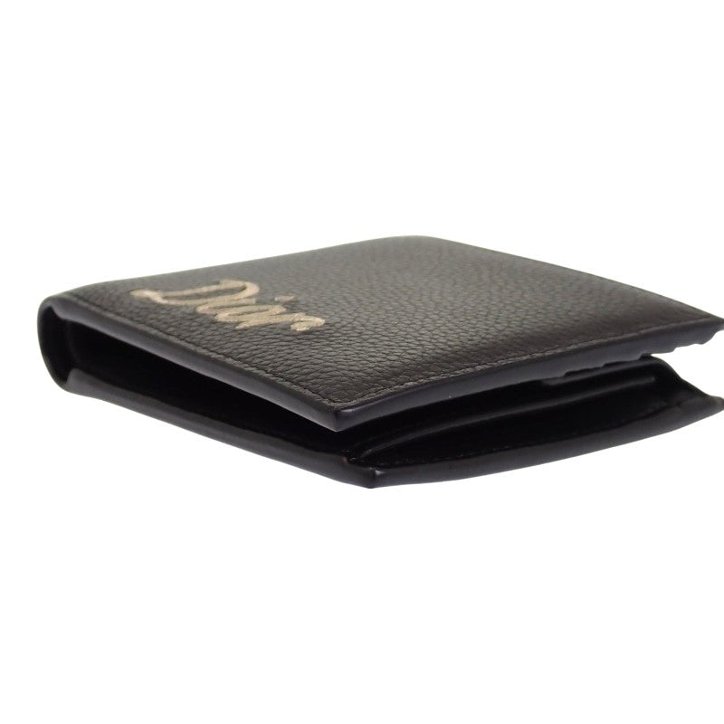Christian Dior Compact Wallet Logo Embroidery Bifold Wallet Leather Black Men's【Used】【AB Rank】