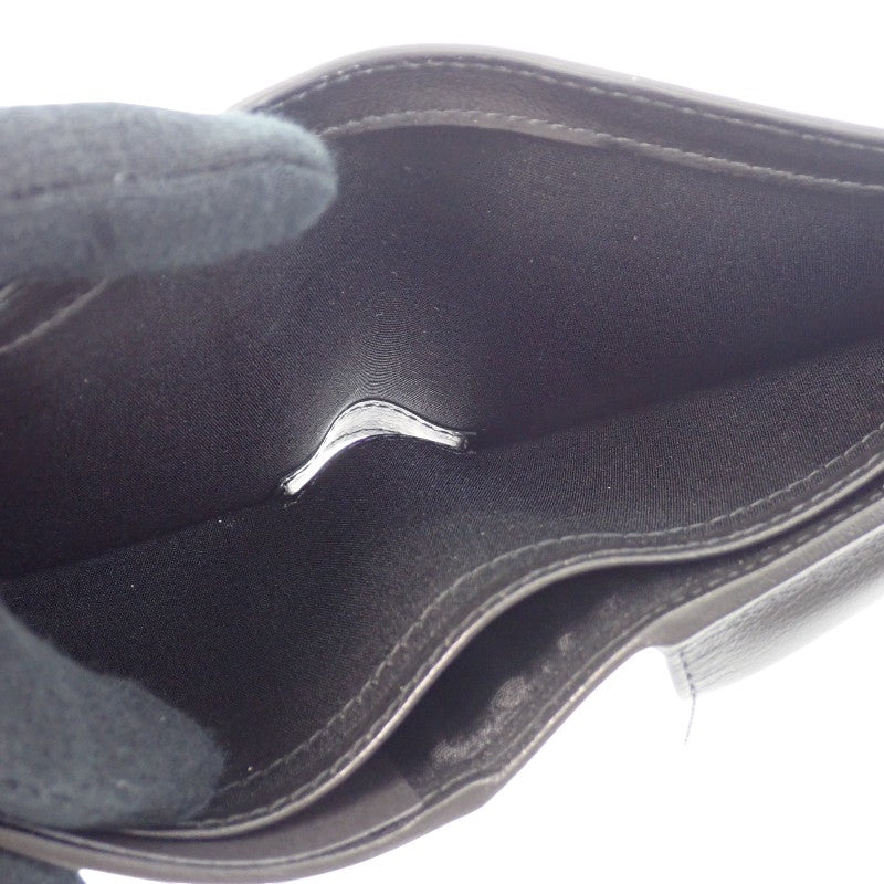 Christian Dior Compact Wallet Logo Embroidery Bifold Wallet Leather Black Men's【Used】【AB Rank】