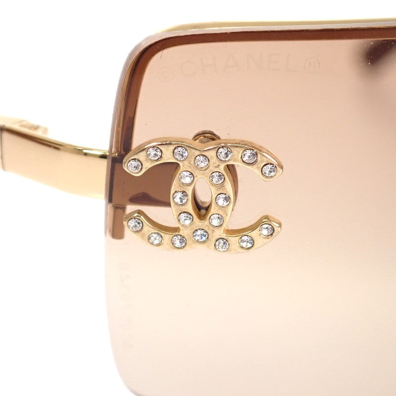 香奈兒 CHANEL 半無框 可可標誌眼鏡 4104-B 太陽眼鏡 GP 水鑽 金色 棕色 62□15 120 女士【中古】【AB級】