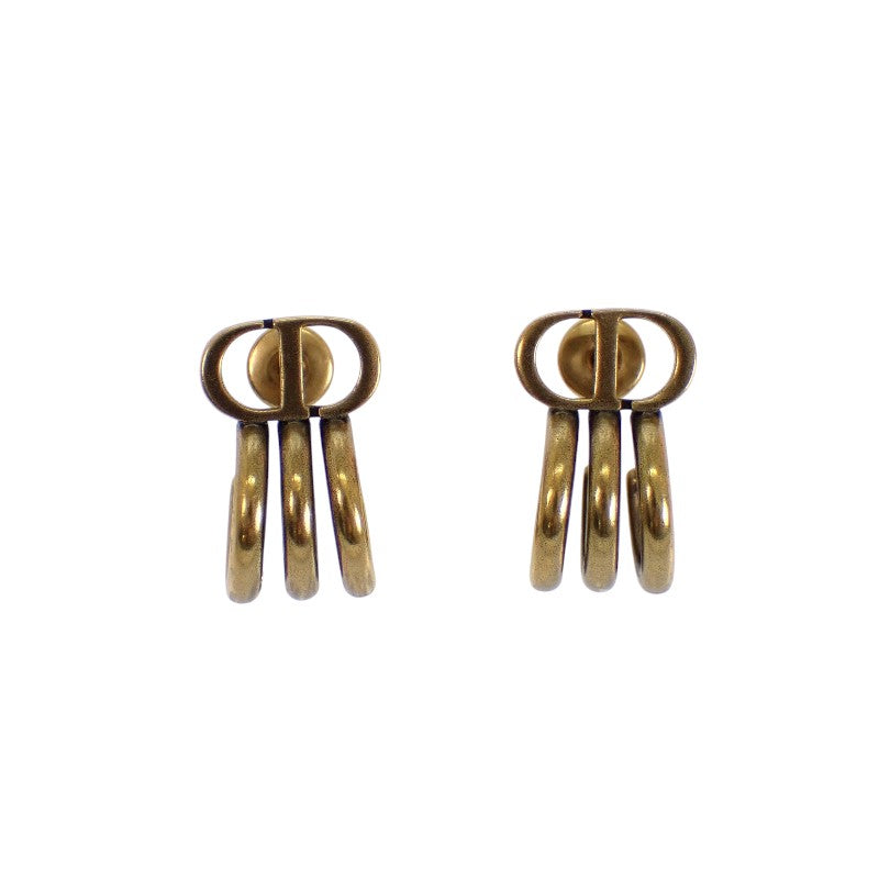 ディオール Dior 30 Montaigne 3連フープ ヴィンテージ風 ピアス メタル アンティークゴールド レディース【中古】【ABランク】
