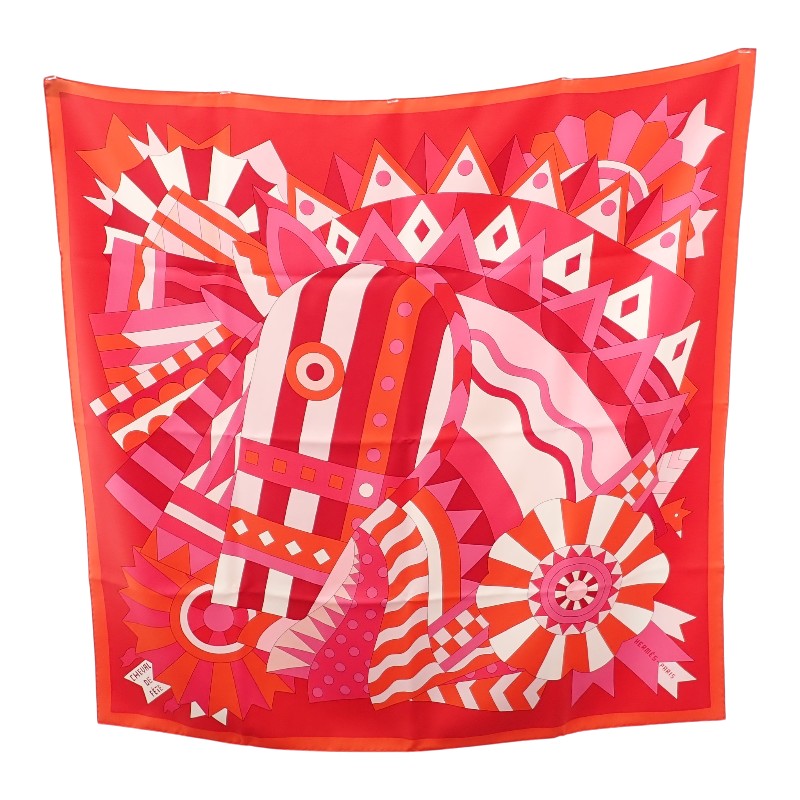 エルメス HERMES カレ90 cheval de fete スカーフ シルク レッド系 マルチカラー レディース【中古】【Aランク】