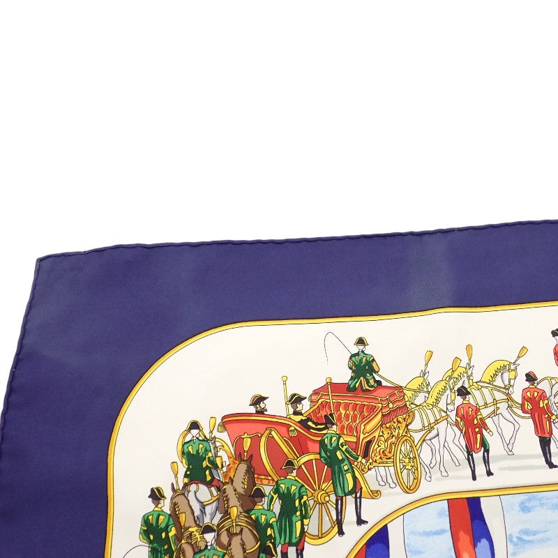 愛馬仕 HERMES 90 公分方巾 莫斯科大閱兵 絲巾 海軍藍 多色 女士【二手品】【AB級】