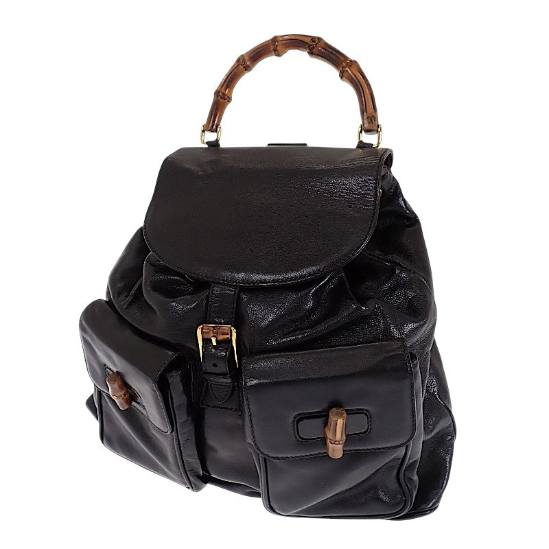 グッチ GUCCI バンブー リュックサック バックパック ヴィンテージ 003 2058 0016 リュック・デイパック レザー ブラック ゴールド金具 レディース メンズ【中古】【Bランク】