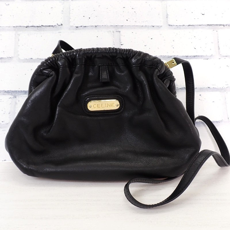 セリーヌ CELINE がま口ショルダー オールド ヴィンテージ ショルダーバッグ レザー ブラック ゴールド金具 レディース【中古】【ABランク】