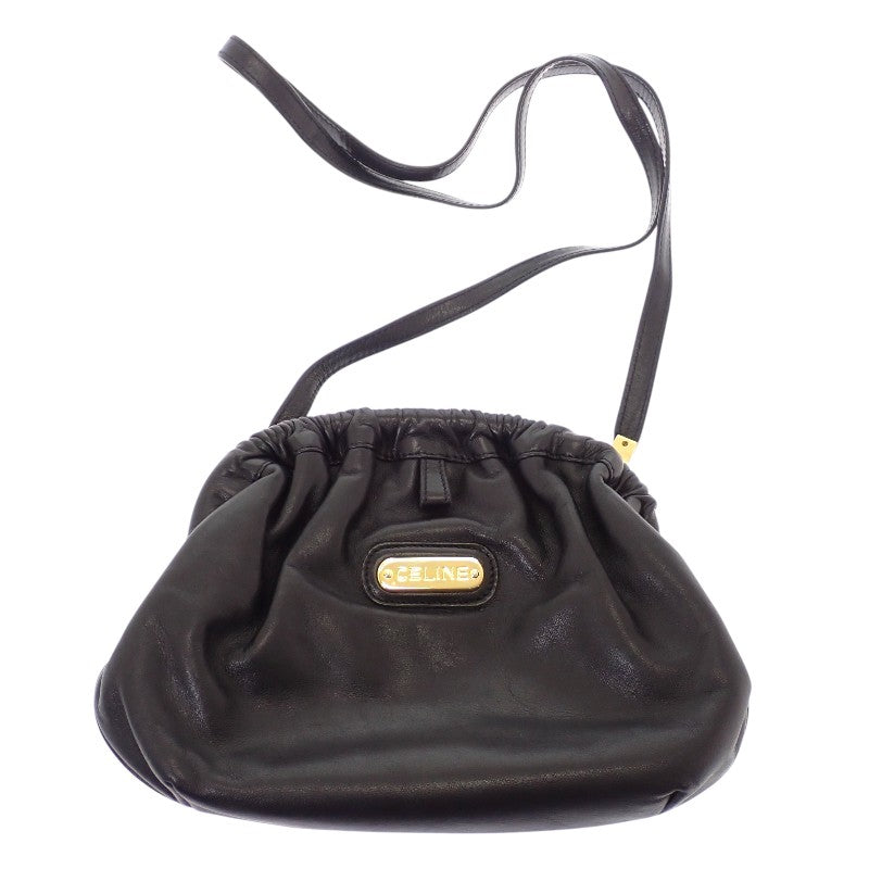 セリーヌ CELINE がま口ショルダー オールド ヴィンテージ ショルダーバッグ レザー ブラック ゴールド金具 レディース【中古】【ABランク】