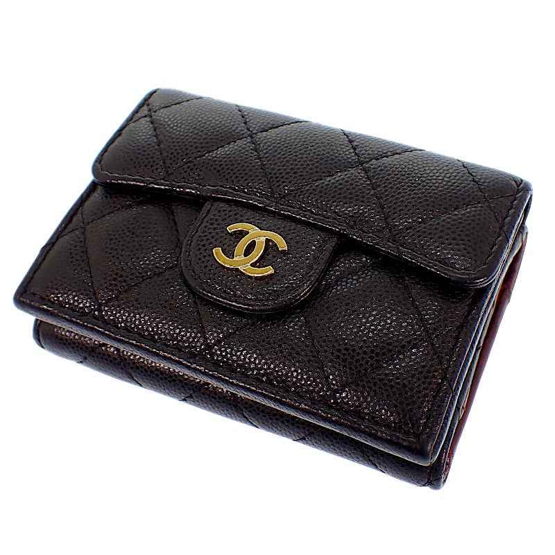 シャネル CHANEL クラシック スモール フラップ ウォレット AP0230 三つ折り財布 キャビアスキン ブラック ゴールド金具 レディース【中古】【ABランク】
