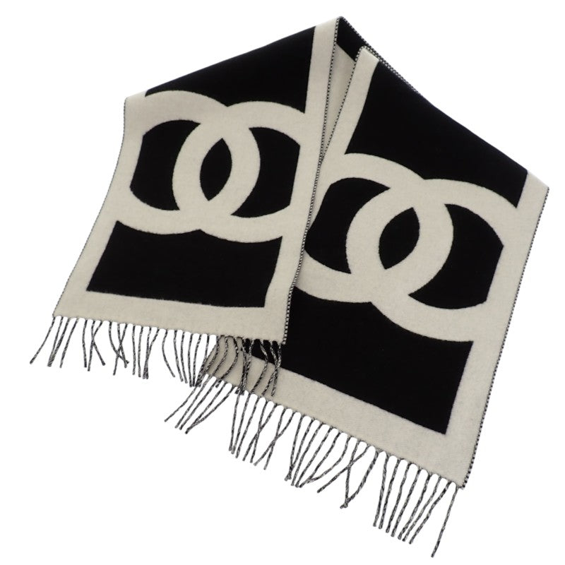 シャネル CHANEL ココマーク カシミヤスカーフ AAB837-B23679-U8050 マフラー カシミヤ ブラック ホワイト レディース【中古】【Aランク】