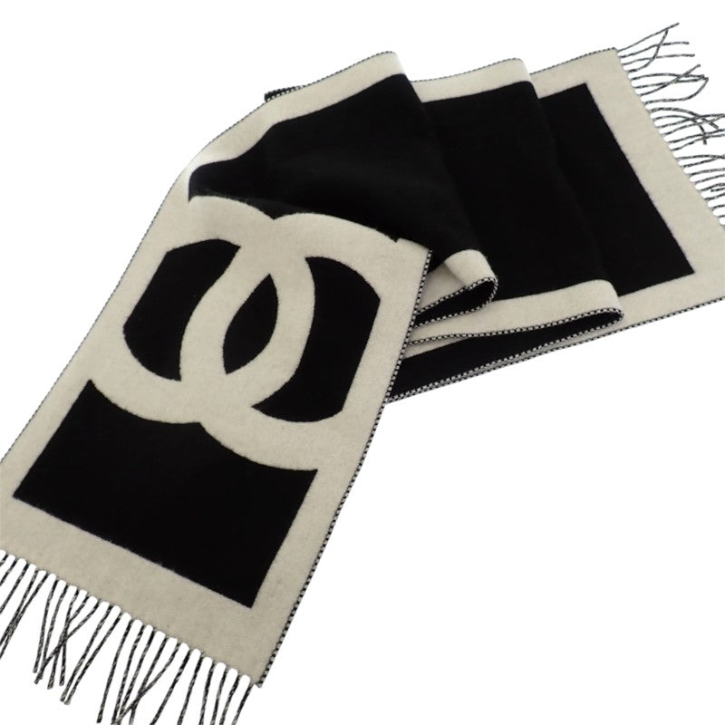 シャネル CHANEL ココマーク カシミヤスカーフ AAB837-B23679-U8050 マフラー カシミヤ ブラック ホワイト レディース【中古】【Aランク】