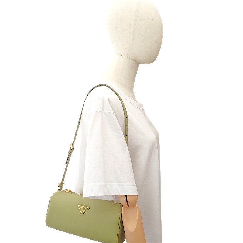 プラダ PRADA レザーポーチ 1BC239 ショルダーバッグ ハンドバッグ レザー グリーン カーキ ゴールド金具 レディース【中古】【Aランク】