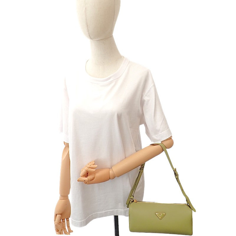 プラダ PRADA レザーポーチ 1BC239 ショルダーバッグ ハンドバッグ レザー グリーン カーキ ゴールド金具 レディース【中古】【Aランク】