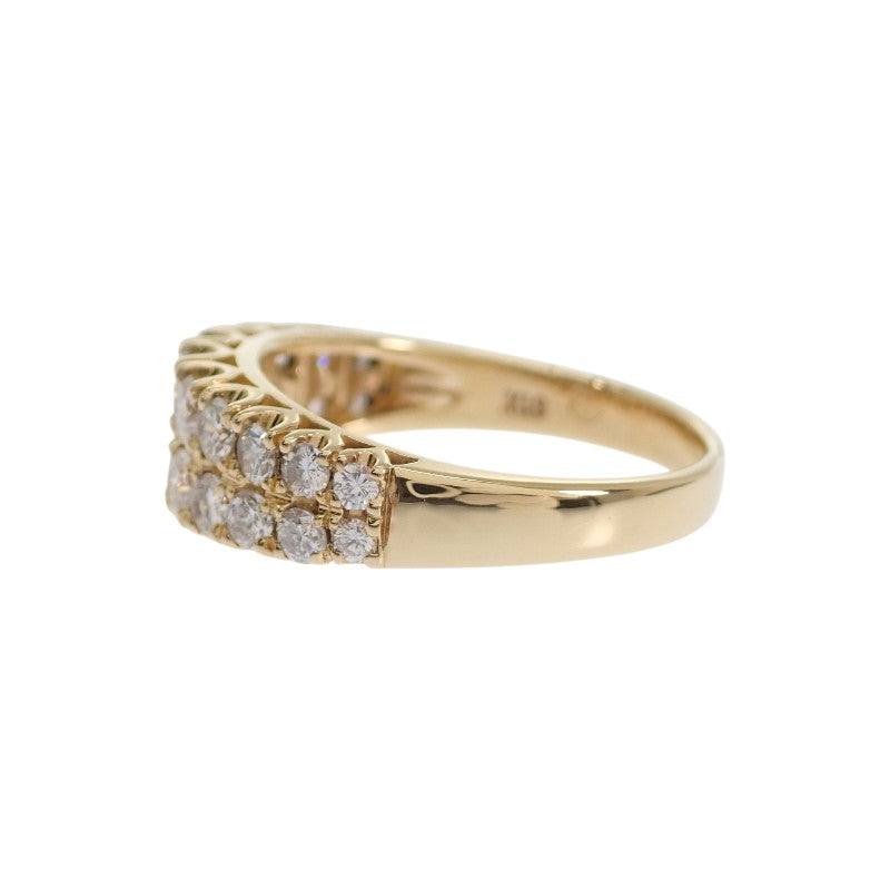 Designer Jewelry Half Pave Ring, Size 12, K18 Yellow Gold Diamond Women's