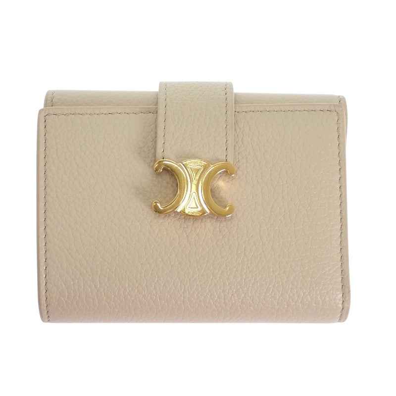 セリーヌ CELINE ファインストラップウォレット 10M963GHH.01CR 三つ折り財布 カーフ ベージュ クリーム ゴールド金具 レディース【中古】【Aランク】