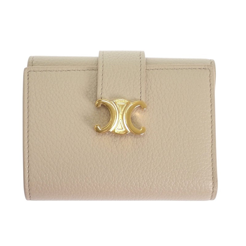 セリーヌ CELINE ファインストラップウォレット 10M963GHH.01CR 三つ折り財布 カーフ ベージュ クリーム ゴールド金具 レディース【中古】【Aランク】