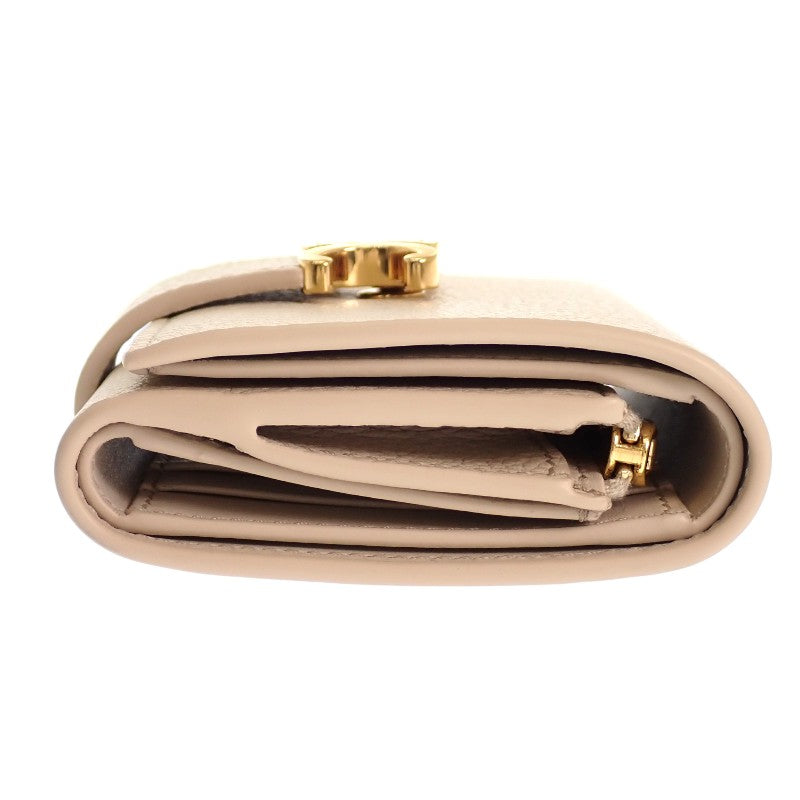 セリーヌ CELINE ファインストラップウォレット 10M963GHH.01CR 三つ折り財布 カーフ ベージュ クリーム ゴールド金具 レディース【中古】【Aランク】