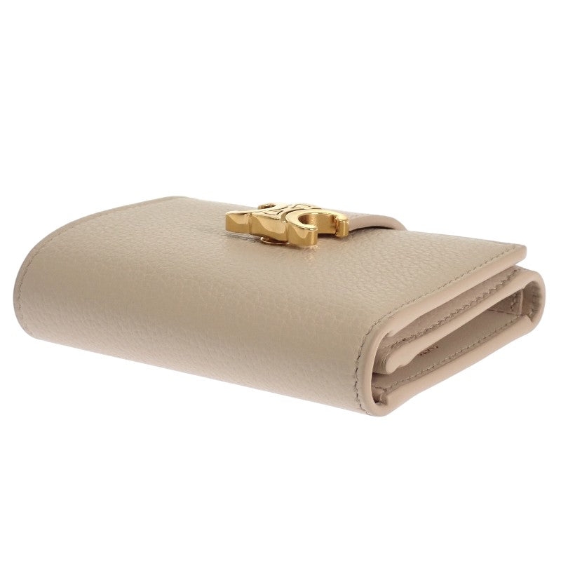 セリーヌ CELINE ファインストラップウォレット 10M963GHH.01CR 三つ折り財布 カーフ ベージュ クリーム ゴールド金具 レディース【中古】【Aランク】