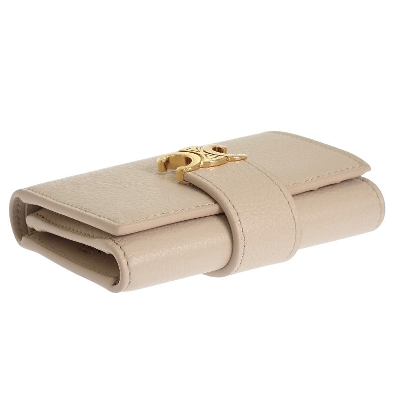 セリーヌ CELINE ファインストラップウォレット 10M963GHH.01CR 三つ折り財布 カーフ ベージュ クリーム ゴールド金具 レディース【中古】【Aランク】