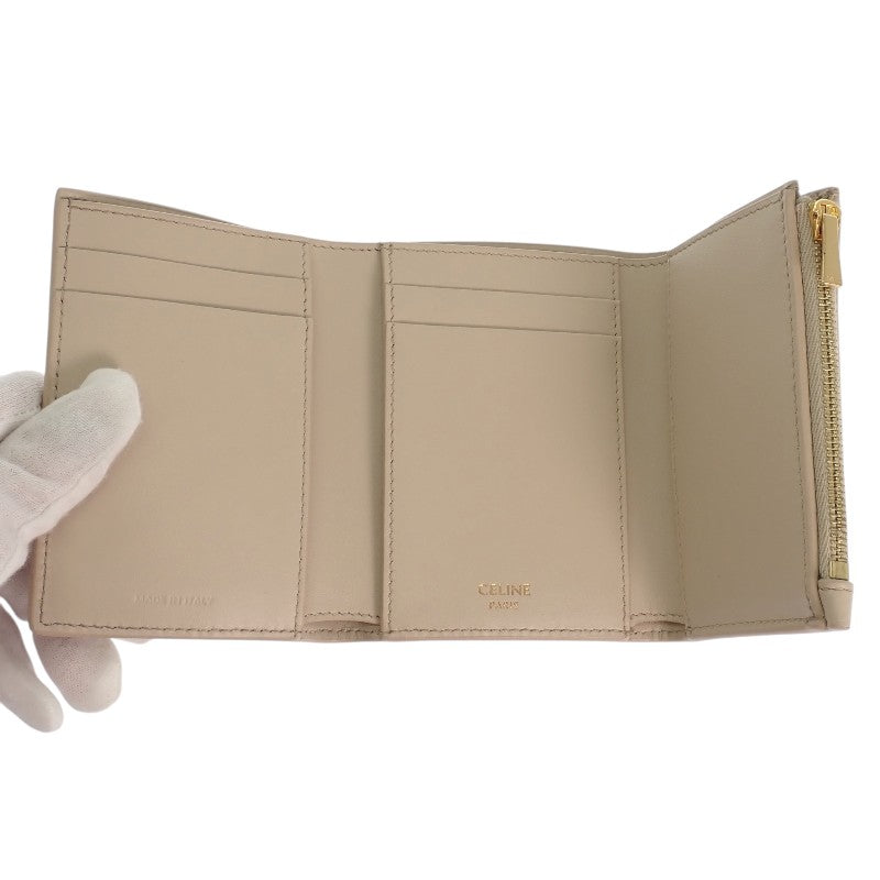 セリーヌ CELINE ファインストラップウォレット 10M963GHH.01CR 三つ折り財布 カーフ ベージュ クリーム ゴールド金具 レディース【中古】【Aランク】