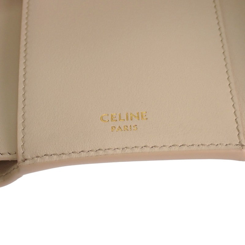 セリーヌ CELINE ファインストラップウォレット 10M963GHH.01CR 三つ折り財布 カーフ ベージュ クリーム ゴールド金具 レディース【中古】【Aランク】