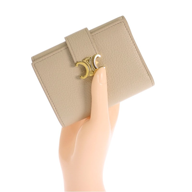 セリーヌ CELINE ファインストラップウォレット 10M963GHH.01CR 三つ折り財布 カーフ ベージュ クリーム ゴールド金具 レディース【中古】【Aランク】