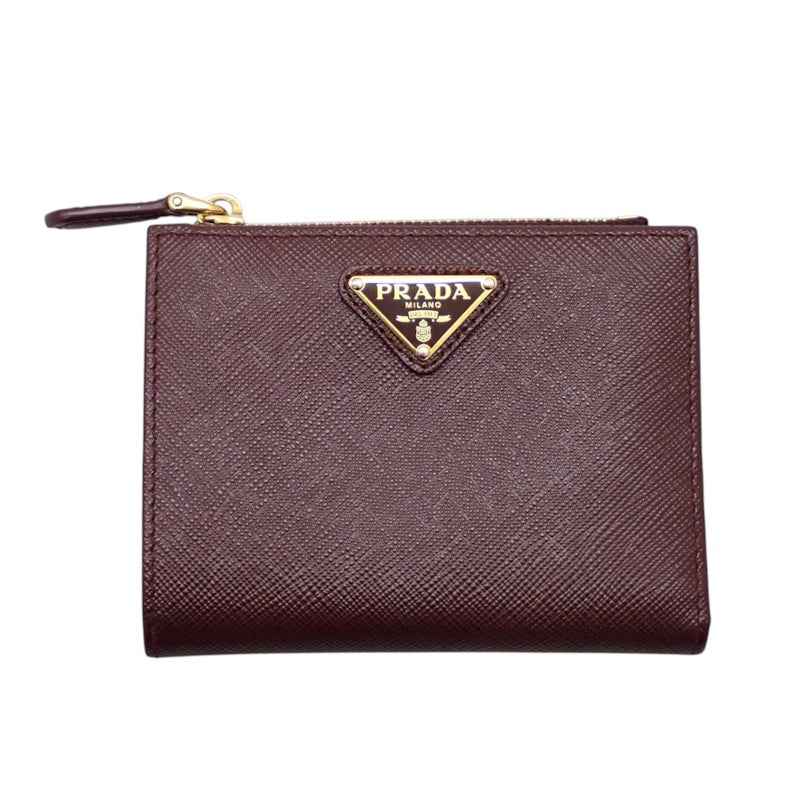 プラダ PRADA トライアングル 1ML050_QHH_F0007 二つ折り財布 サフィアーノ ボルドー バーガンディ ゴールド金具 レディース【中古】【ABランク】
