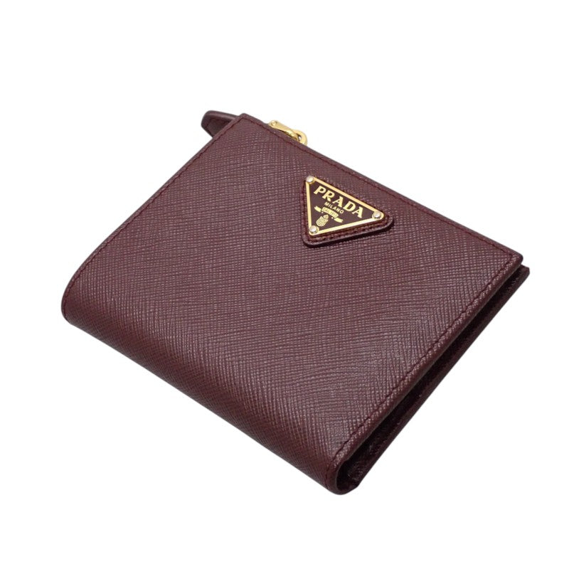 プラダ PRADA トライアングル 1ML050_QHH_F0007 二つ折り財布 サフィアーノ ボルドー バーガンディ ゴールド金具 レディース【中古】【ABランク】