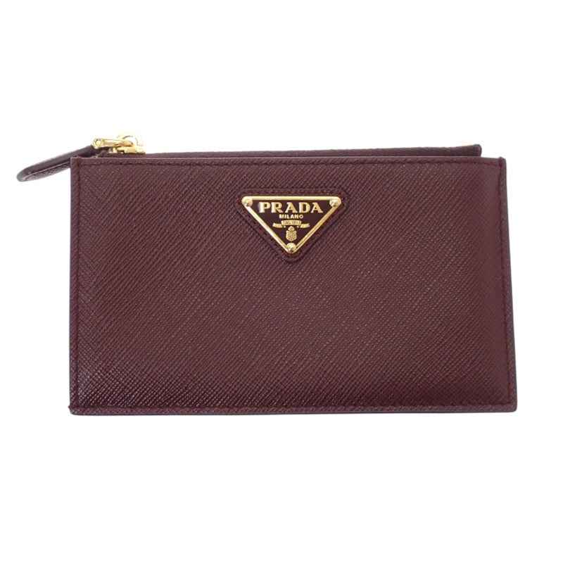 プラダ PRADA トライアングル 1MC086_QHH_F0007 カードケース サフィアーノ ボルドー バーガンディ ゴールド金具 レディース【中古】【Aランク】