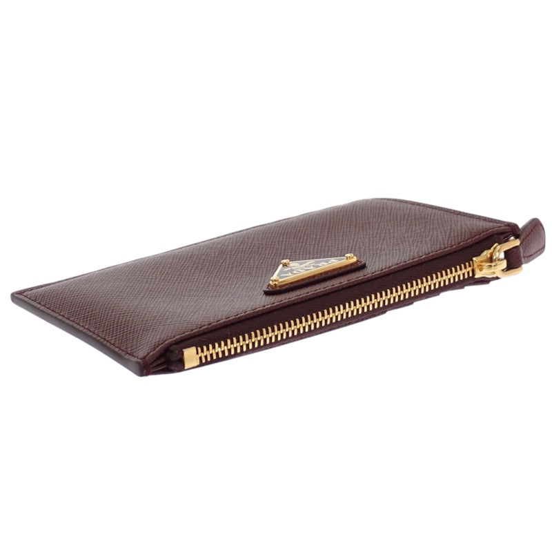 プラダ PRADA トライアングル 1MC086_QHH_F0007 カードケース サフィアーノ ボルドー バーガンディ ゴールド金具 レディース【中古】【Aランク】