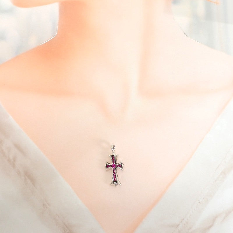 クロムハーツ CHROME HEARTS タイニーCH クロスチャーム 2000 ペンダントトップ シルバー925 ピンクサファイヤ メンズ レディース【中古】【Aランク】