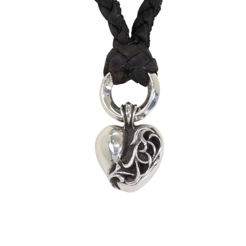 クロムハーツ CHROME HEARTS ハート レザーブレイド ネックレス シルバー925 レザー メンズ【中古】【ABランク】