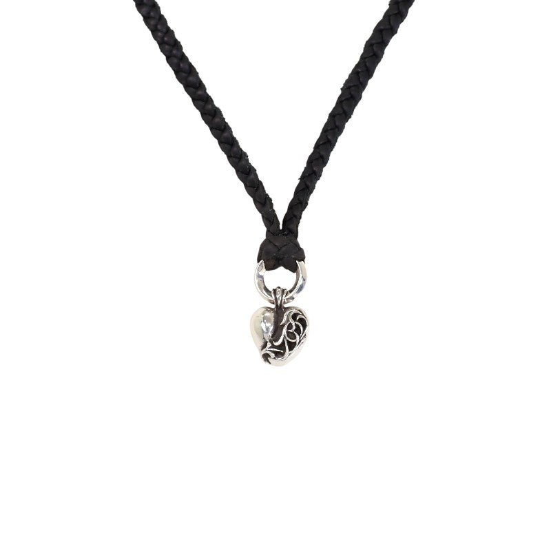クロムハーツ CHROME HEARTS ハート レザーブレイド ネックレス シルバー925 レザー メンズ【中古】【ABランク】