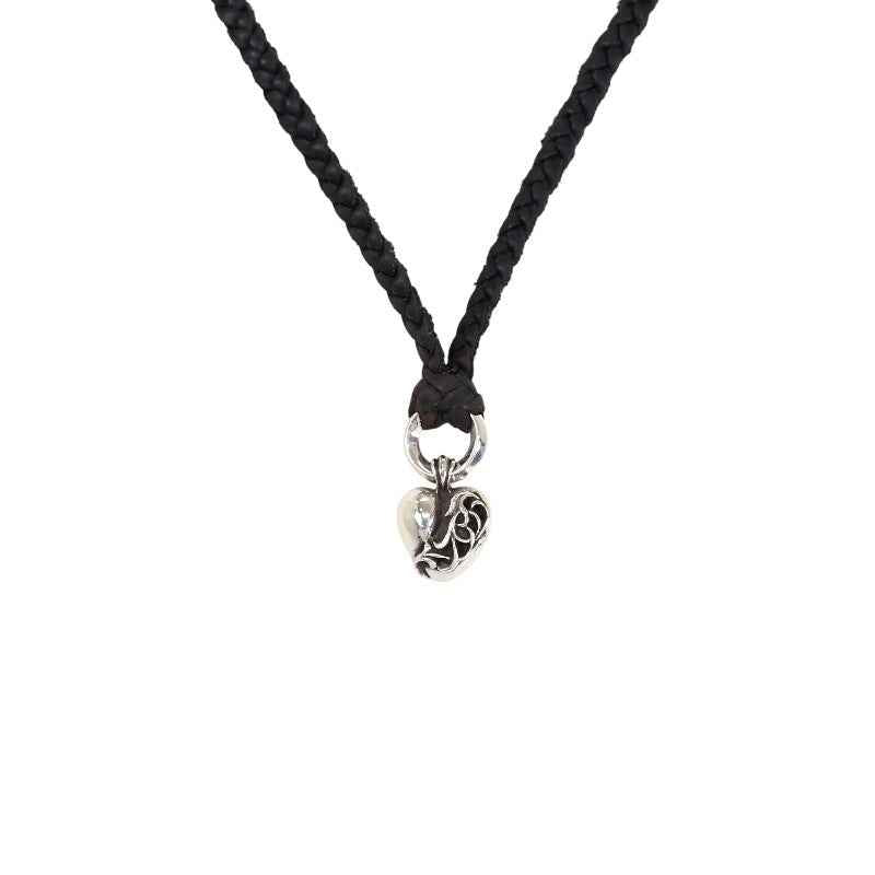クロムハーツ CHROME HEARTS ハート レザーブレイド ネックレス シルバー925 レザー メンズ【中古】【ABランク】
