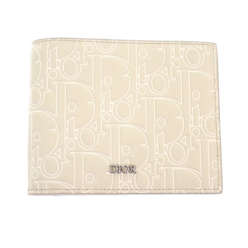 Christian Dior 兩折錢包 2ESBH027FGP_H140 小牛皮 米色 男款 【中古】【A級品】