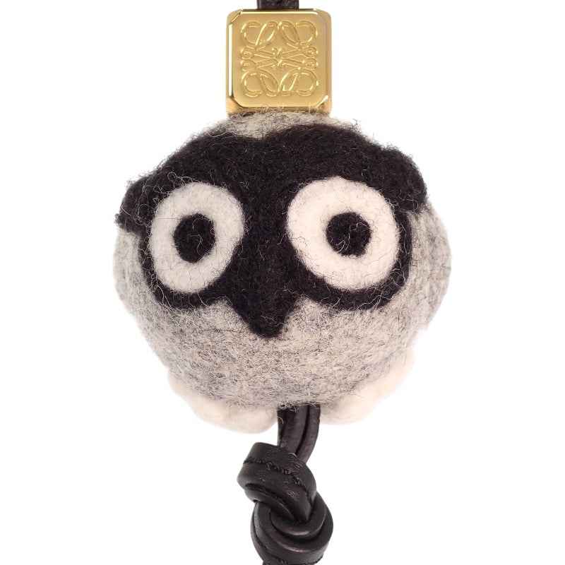 ロエベ LOEWE オウルチャーム フクロウチャーム C880232X04 バッグチャーム フェルト レザー ブラック グレー ゴールド金具 レディース【中古】【ABランク】
